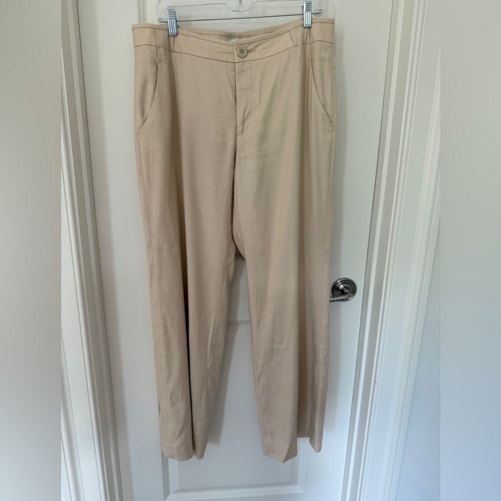 CAbi Cream Lined Flat-front Side Pockets Pants Size 14 Gorgeous Fabric!